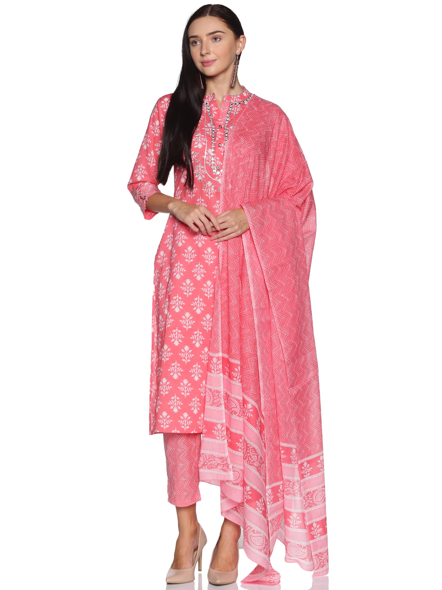 Kurti 3PC Peach White