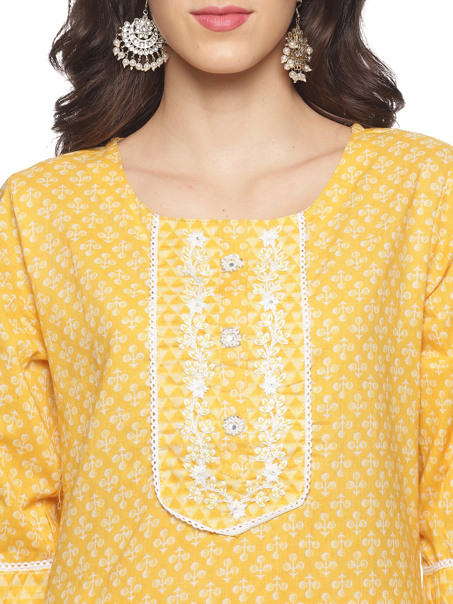 Tuskan Yellow with White Cotton Fabric