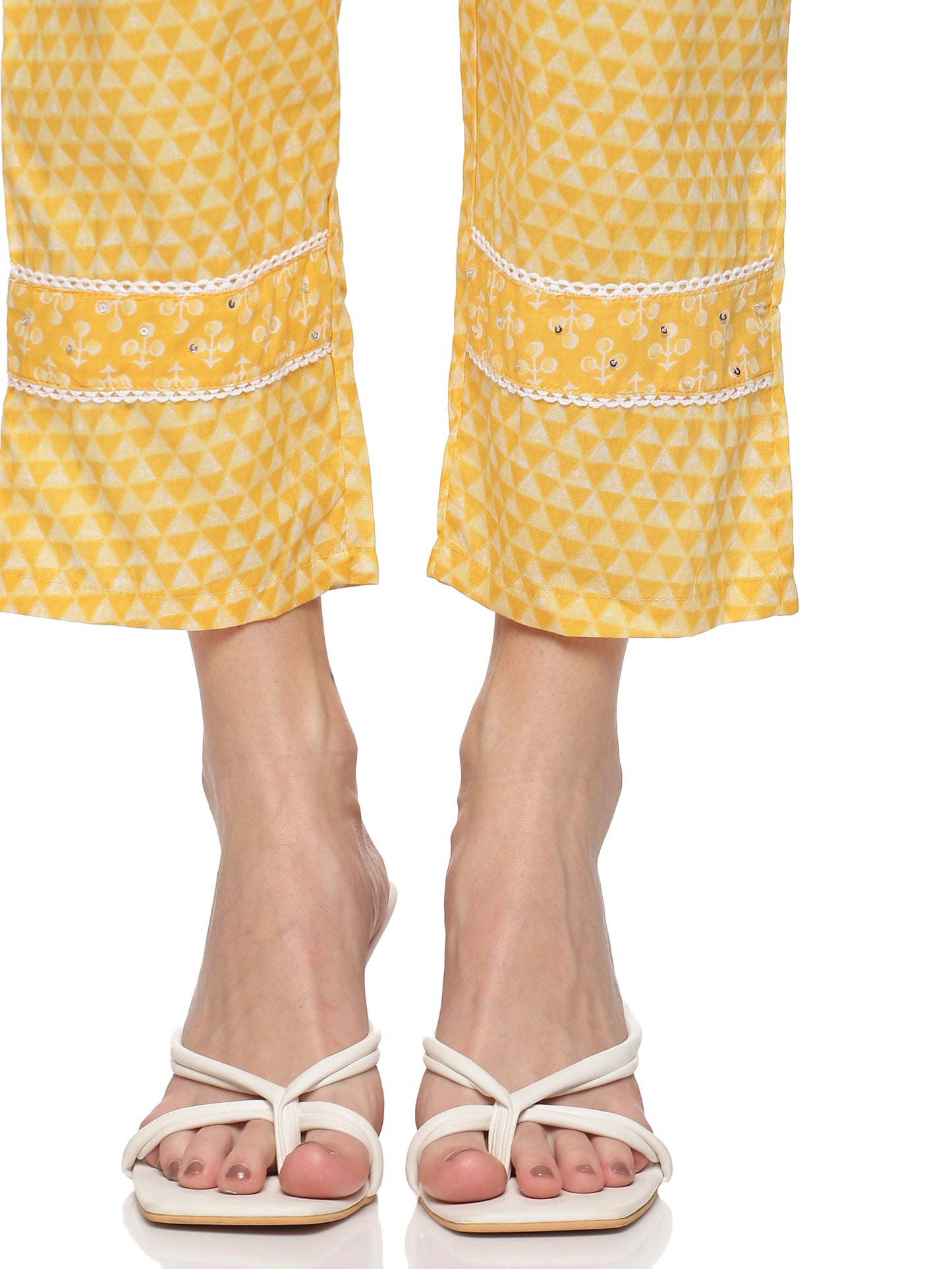 Tuskan Yellow with White Cotton Fabric