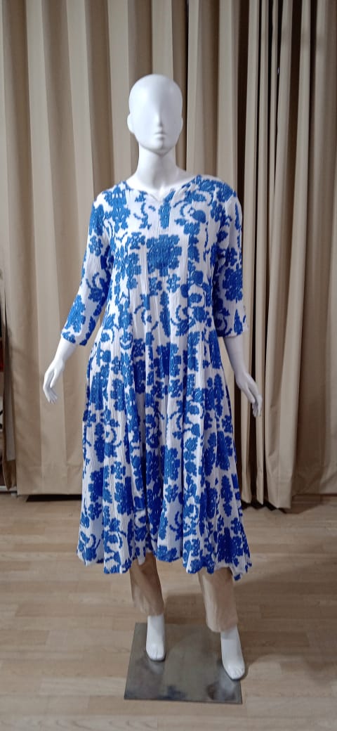 Anarkali Cotton - Blue & white - Floral Print
