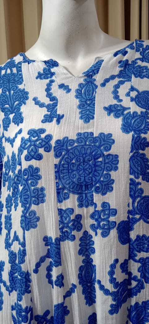 Anarkali Cotton - Blue & white - Floral Print