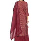 Kurti 3 Piece - Maroon Silk