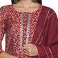 Kurti 3 Piece - Maroon Silk
