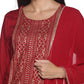 Kurti 3PC Maroon & Golden Work