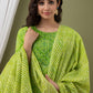 Kurti 3PC Set - Parrot Green Cotton Bhandej