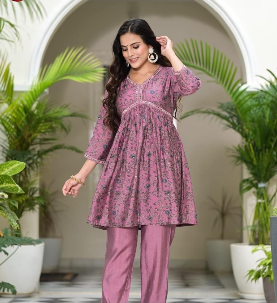 Shade of Purple Grape -  Floral Print Cord Set cotton