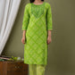 Kurti 3PC Set - Parrot Green Cotton Bhandej