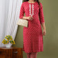 Kurti 2PC Set - Red Silver Luriex Cotton