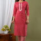 Kurti 2PC Set - Red Silver Luriex Cotton