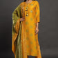 Kurti 3PC Set Yellow & Green Muslin Fabric