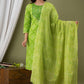 Kurti 3PC Set - Parrot Green Cotton Bhandej